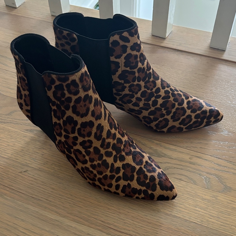 Calf Hair Leopard Print Ankle Booties